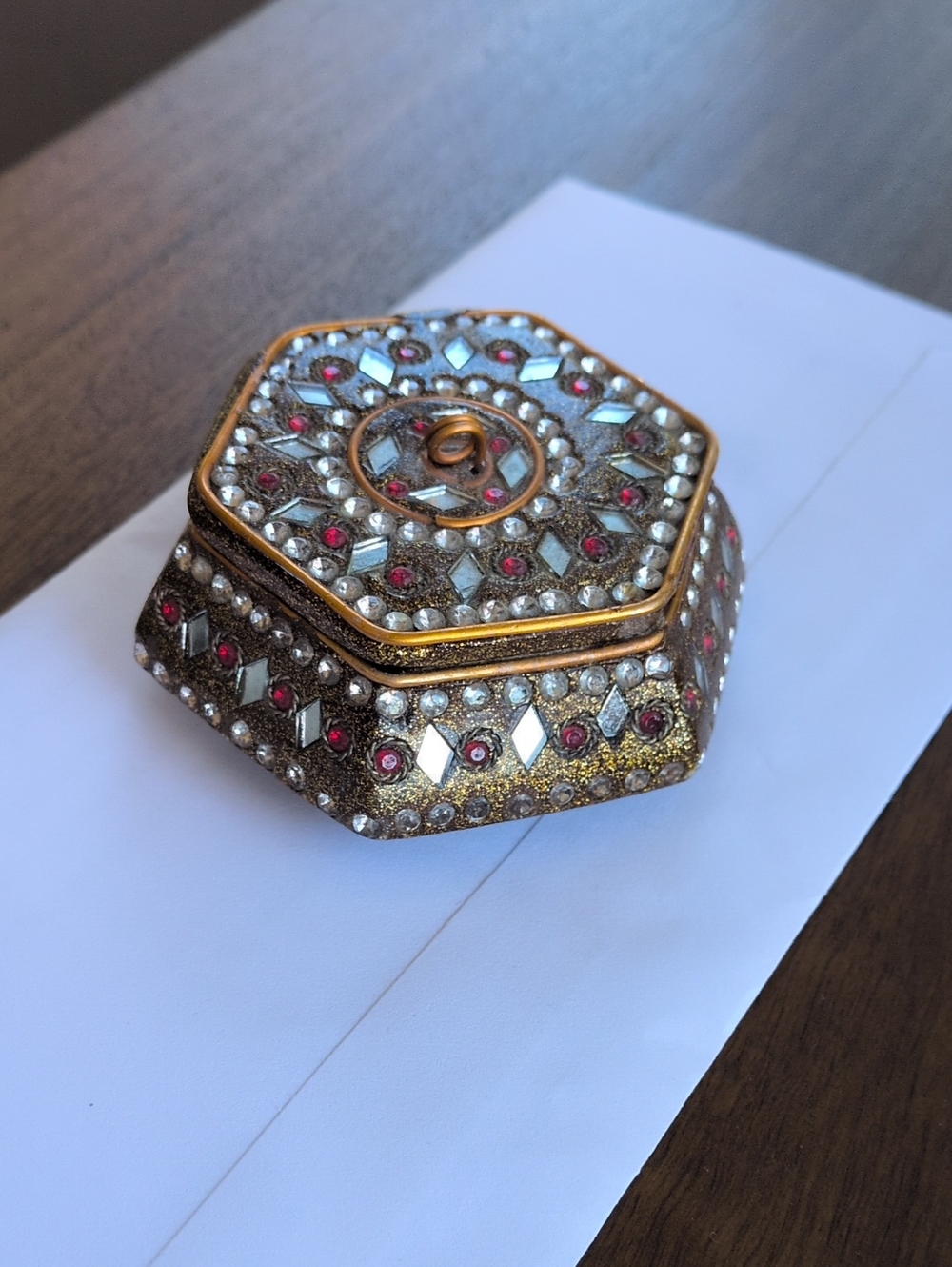 Jeweled Trinket Box - Gold & Pink Accents